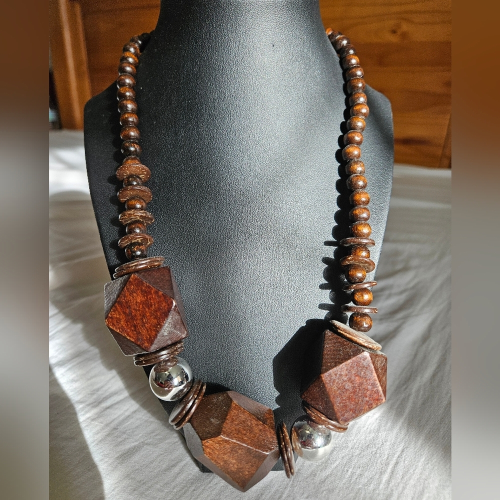 New Brown Beaded Necklace W/ Earrings